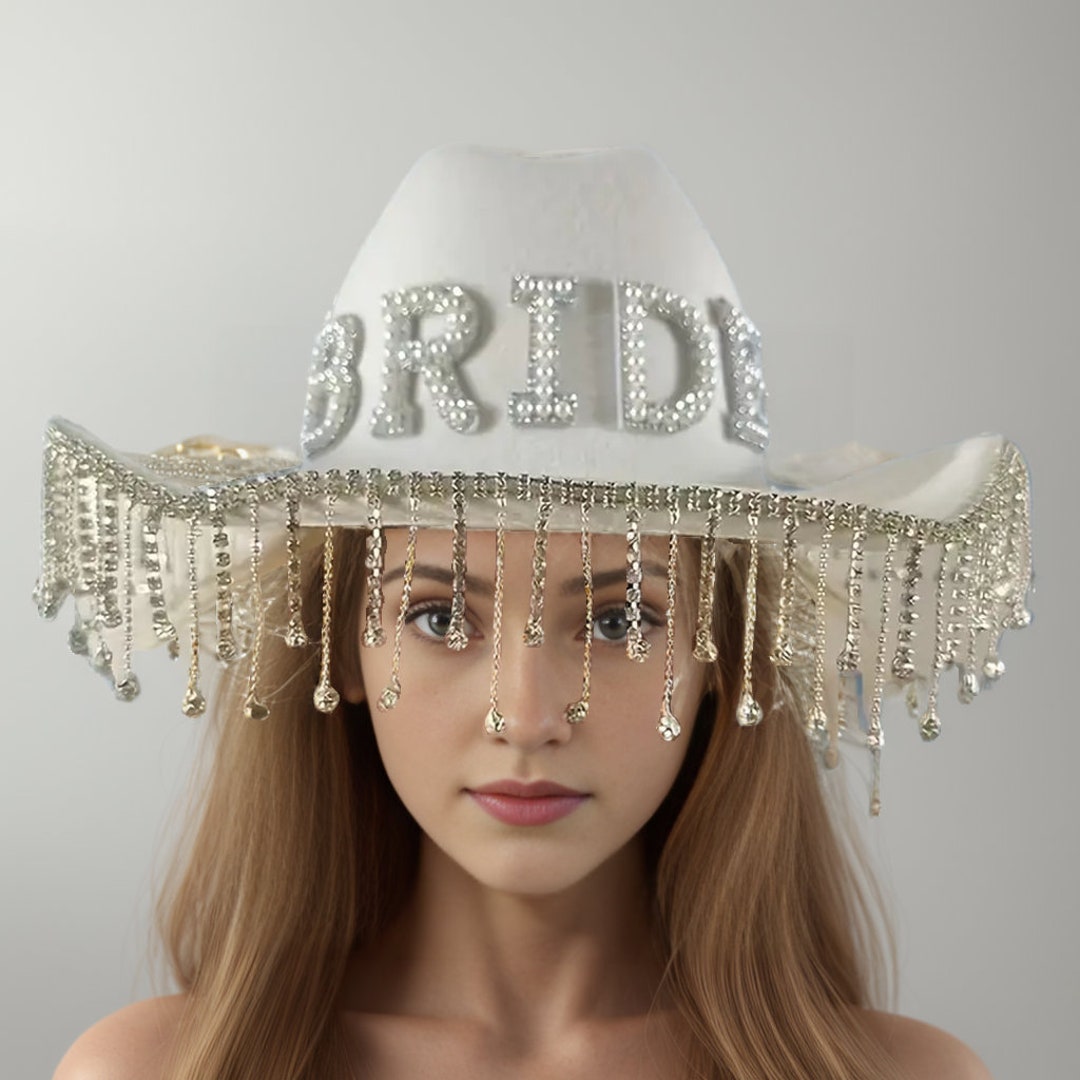 Bridal Diamond Tassel Cowboy Hat, Cowboy Hat With Veil, Nashville