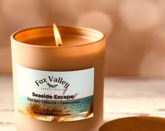 Seaside Escape Soy Candle | Beachwood & Ocean Scent | USA Made Housewarming Gift | Outer Banks Premium Candle Gift for Wife, Mom, Girlfriend