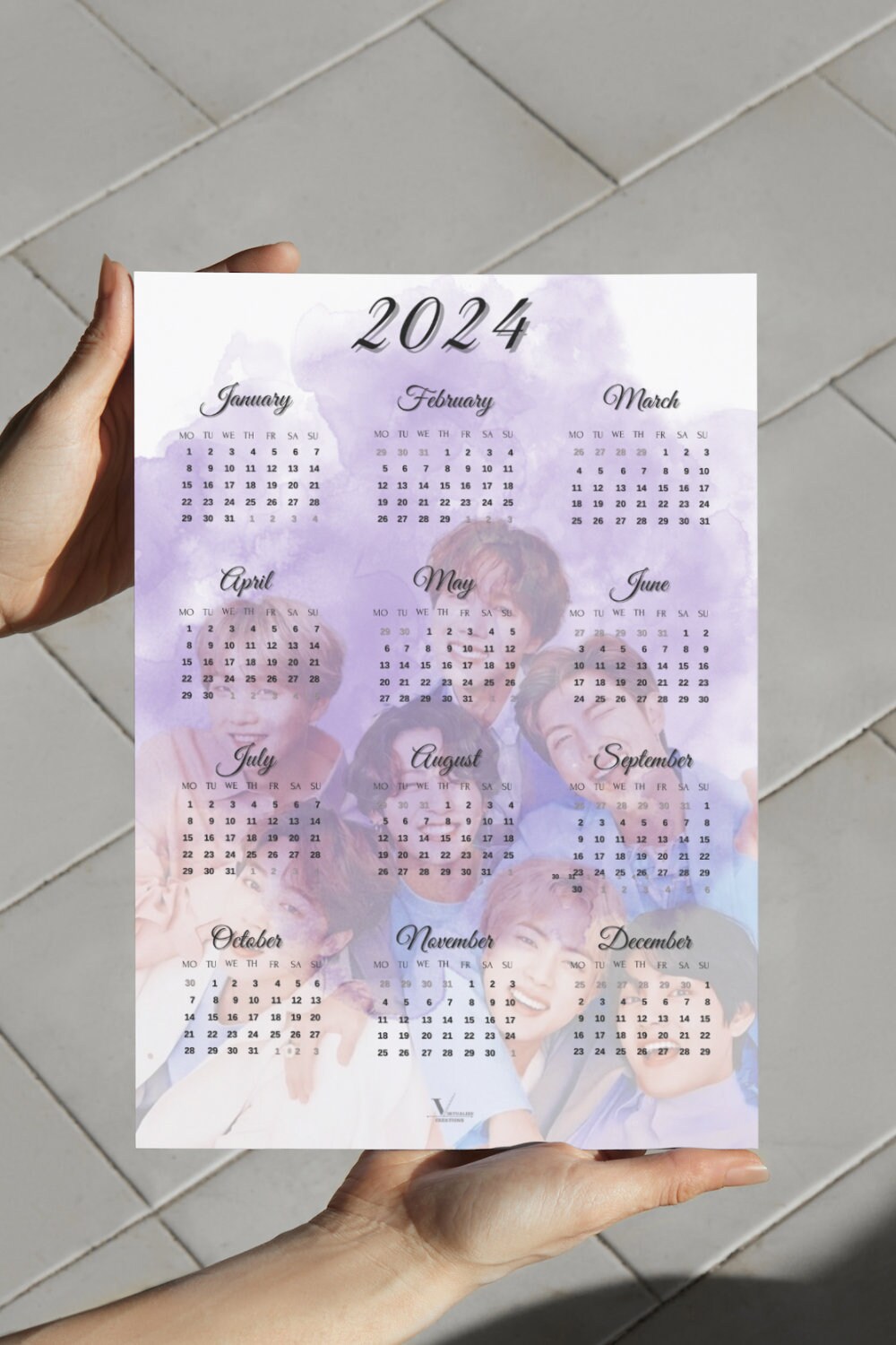 BTS Printable Calendar 2024 BTS Aesthetic Elegant Bts OT7 Calendar 2024