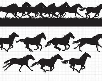 Running Horses Cut File - SVG, DXF, PNG, Ai, Eps