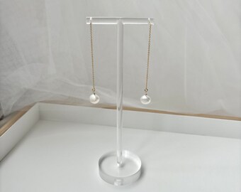 Baroque Pearl Threader Gold Filled Earring, Freshwater Single Pearl Minimalist Drop Earring, Gold Threader Delicate Chain Earring For Bridal