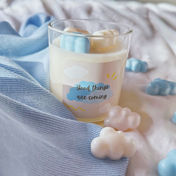 Good Things Are Coming Candle, Fresh linen scent, Aromatherapy, Gifts for her, Birthday present, Cute clouds, Home decor, Air freshener