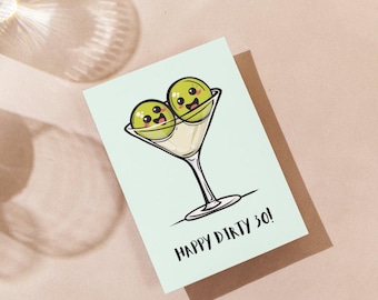 Dirty 30 Birthday Card / Funny 30th Card with Martini & Olives / 30th Birthday Pun Card