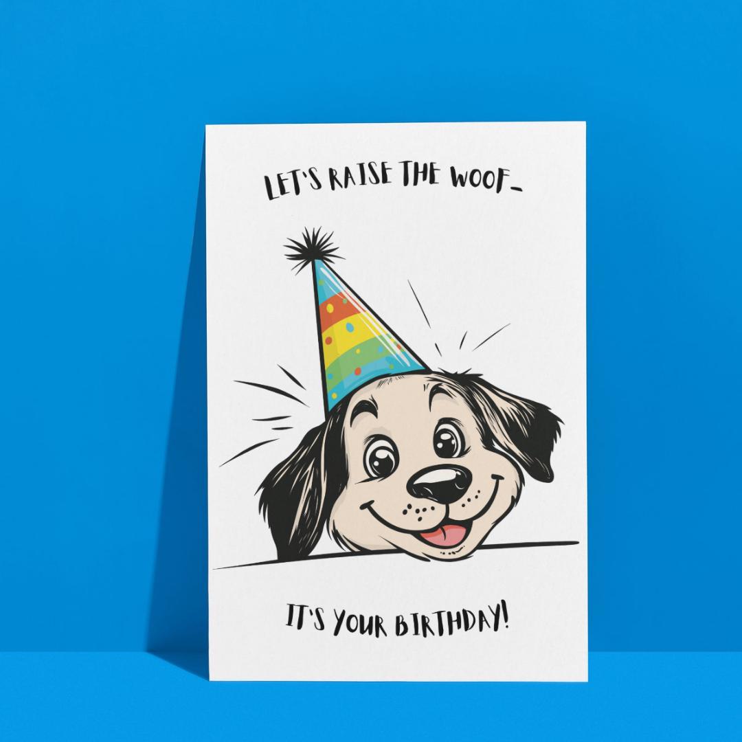 Funny Dog Birthday Card / Raise the Woof Pun Card / Cute Puppy Birthday ...