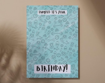 Tarjeta de cumpleaños divertida para gimnasio/Tarjeta de cumpleaños con temática de fitness/Tarjeta de felicitación de entrenamiento para amantes del gimnasio, amigos, novios y novias.