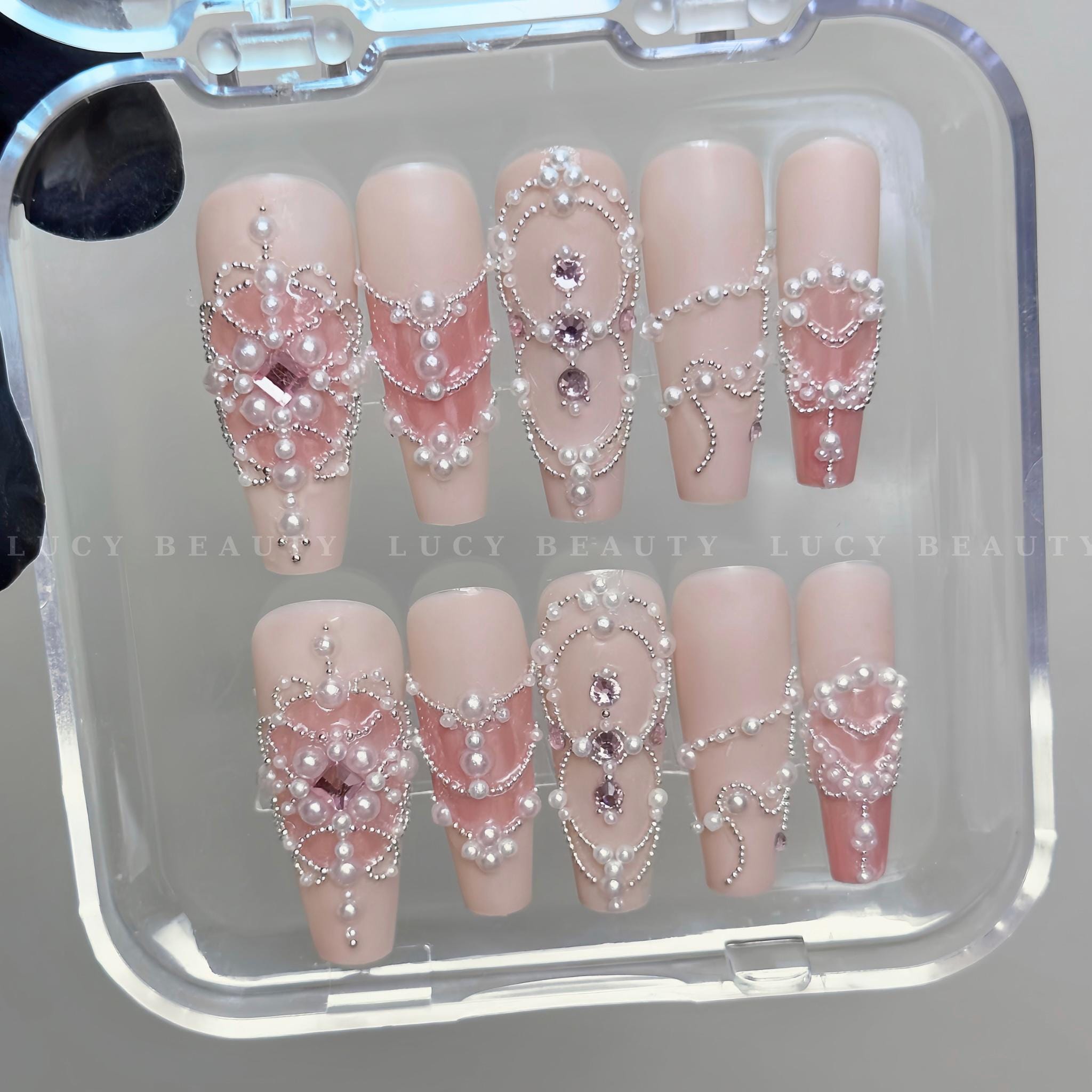 Pink Princess Nails|Super glittery 2 | Aurora Gem Crystal Jewel Nail press on, Fake nails, glitter ombre, Handmade Gel Nails, jelly Nails
