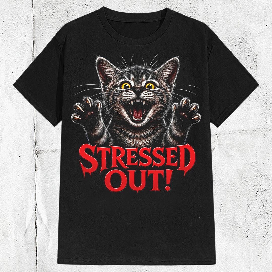Stressed Out Cat Tee - Etsy