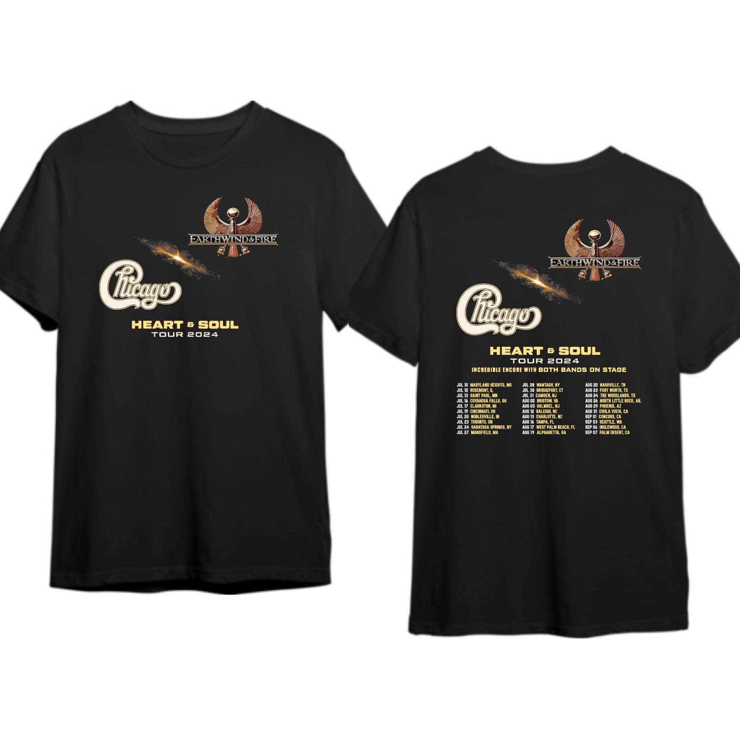 Earth Wind And Fire And Chicago Heart and Soul Tour 2024 Shirt sold by