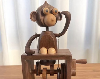 Wooden hand-cranked monkey music box [Monkey Music Box] Hand-cranked monkey music box ornament gift animal music box.