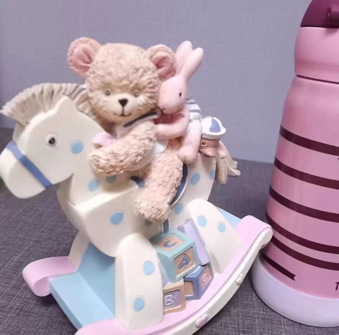 Vintage Wooden Horse Rocking Chair Music Box, Resin Animal Music Box