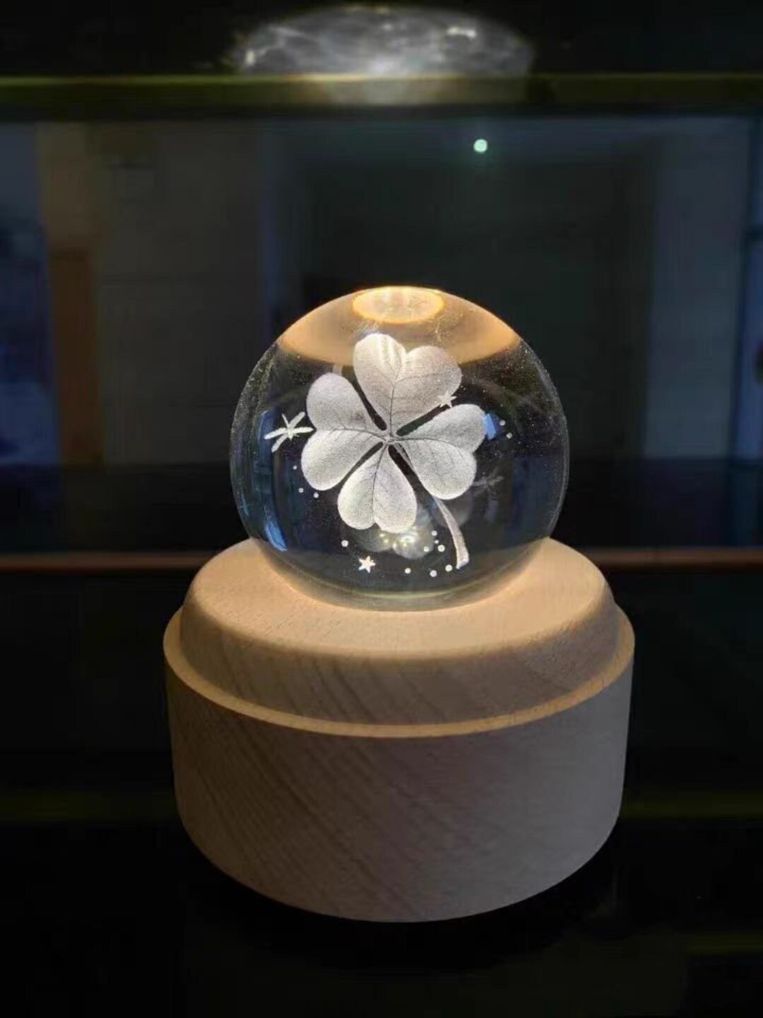 Four-leaf Clover Crystal Music Box, Rotating Plant Music Box Ornaments ...