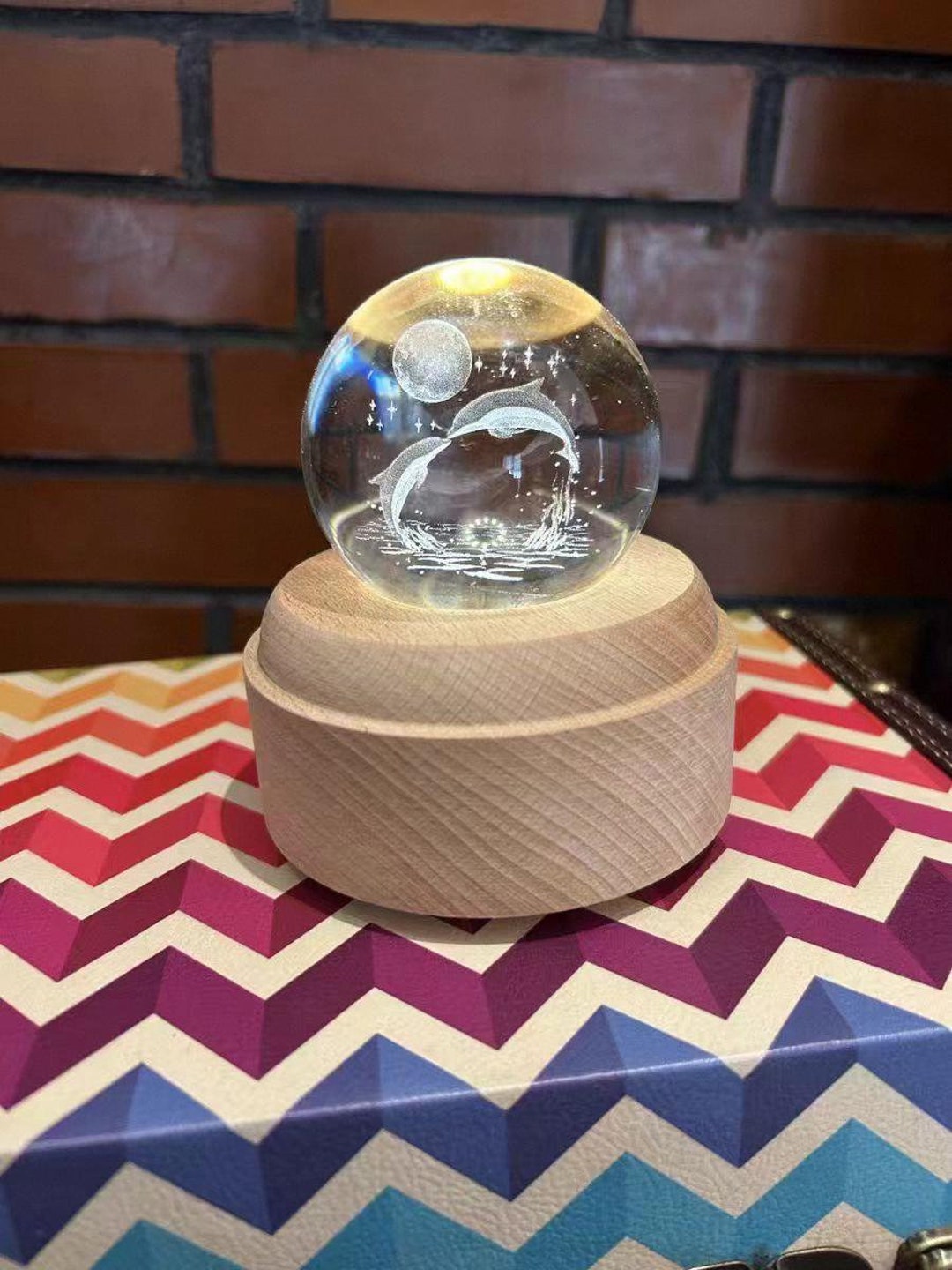 Dolphin Love Crystal Music Box, Rotating Ocean Dolphin Animal Music Box ...