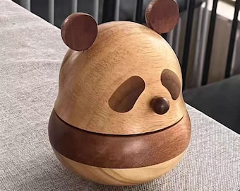 Linda caja de música de madera, caja de música panda, caja de música panda roly-poly, caja de música de regalo de aniversario.