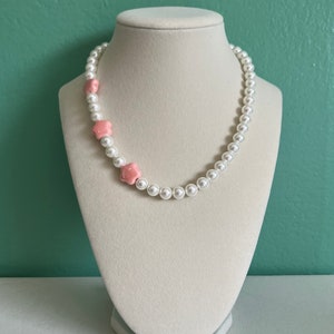 Pink Flower Pearl Choker Necklace