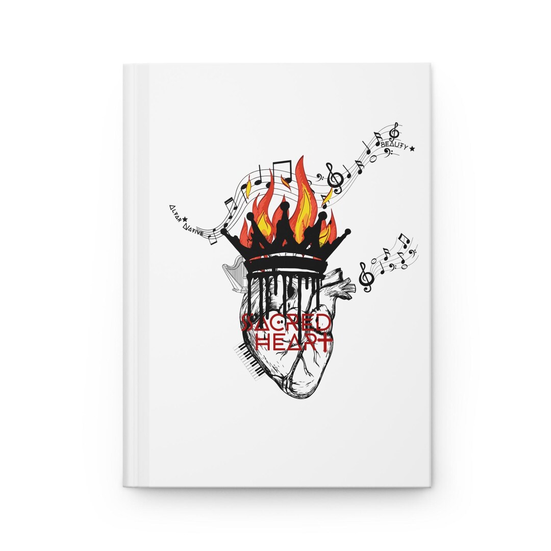 Sacred Heart Flaming Heart Illustration Hardcover Journal | Music Notes ...