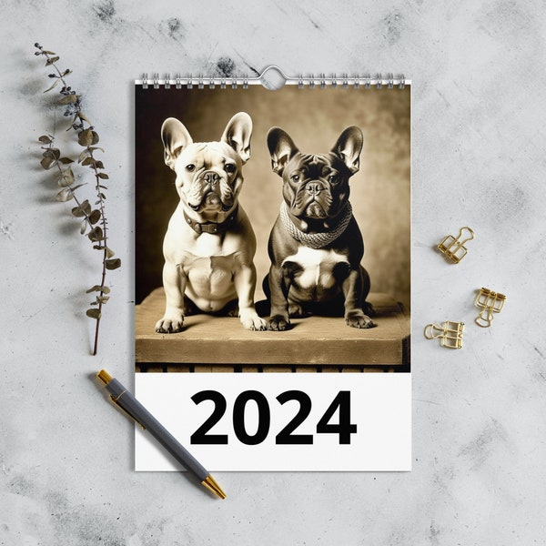 French Bulldogs of the 1900's Wall calendar (2024)