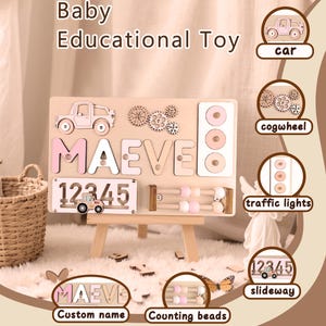 Puzzle z imieniem, prezent świąteczny, spersonalizowana tablica z zadaniami Montessori dla maluchów, drewniana układanka z kołkami, prezent na pierwsze urodziny i baby shower