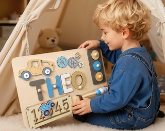 Name Puzzle, Wooden Busy Board, Personalized Baby Gift, Montessori Toy