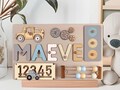 Name Puzzle Montessori Busy board for Toddlers - Personalized Puzzle Wooden Toy Baby Shower, Christmas, or 1st Birthday Gift