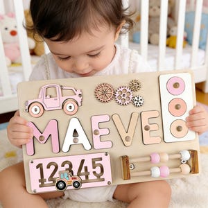 Rompecabezas de madera con nombre, tablero de actividades Montessori, regalo para baby shower