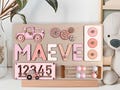 Name Puzzle Personalized Busy Board Montessori Toy for Baby Girl- Wooden Puzzle with 1st Birthday or Baby Shower Gift