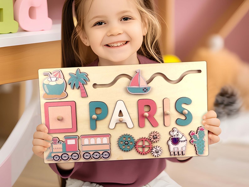 Puzzle Name Montessori Busy Board Personalized Wooden Baby Toys for ...
