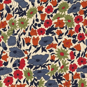 Liberty Vintage 1970s &quot;Poppy and Daisy&quot; Tana Lawn Fabric in Orange and Blue | Floral Cotton Fabric for Quilting, Sewing & Crafts
