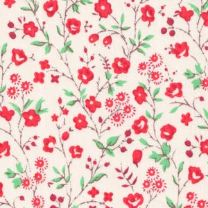 Liberty Vintage zierliche Blumen Tana Lawn &quot;Unnamed&quot; in Rot und Grün | Seltener Baumwollstoff zum Quilten, Nähen & Basteln