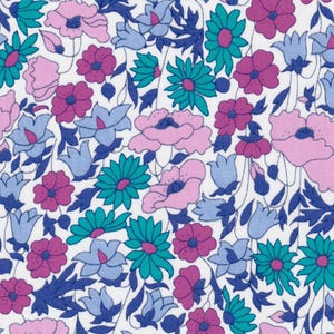 Liberty &quot;Poppy and Daisy&quot; Tana Lawn Fabric in Purple and Teal | Deadstock Cotton Fabric for Quilting, Sewing & Crafts