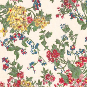 Liberty Vintage 1990-tals Celine Tana Lawn i rött och gult | Sällsynt tyg för quiltning och sömnad