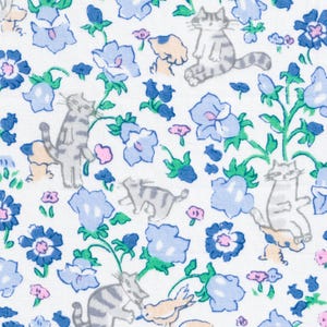 Liberty Japan &quot;Toraneko&quot; Cat Print Tana Lawn Fabric in Blue and Green | Cute Cotton Fabric for Quilting, Sewing & Crafts