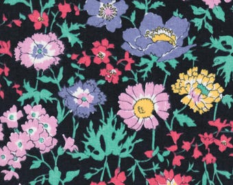 Liberty Vintage 1980s Pyrethrum Daisy Tana Lawn in Black Rainbow | Floral Fabric for Quilting & Sewing