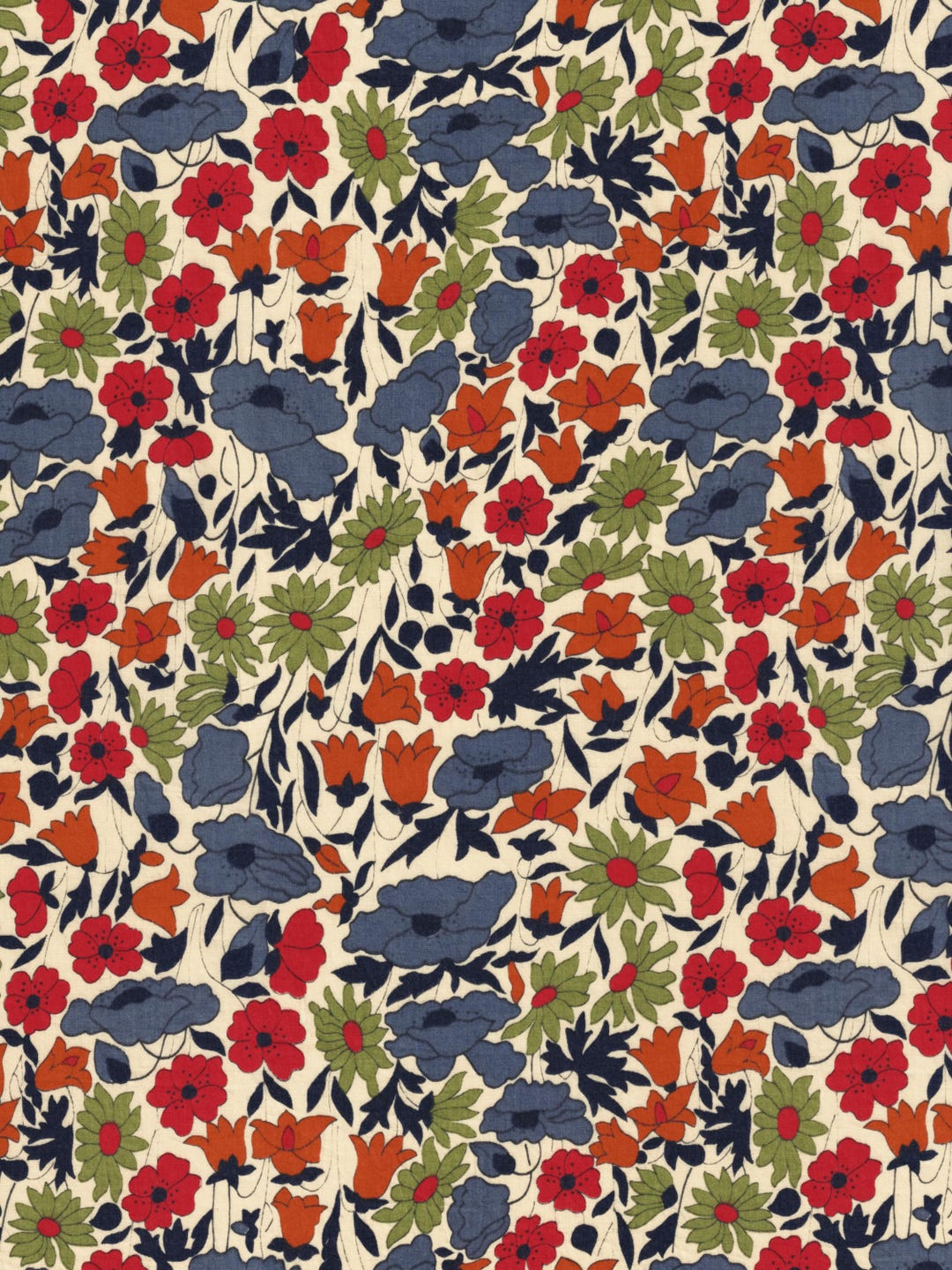 Liberty Vintage 1970s "poppy and Daisy" Tana Lawn Fabric in Orange and ...