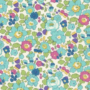Liberty Japan &quot;Betsy Ann&quot; Tana Lawn Fabric in Turquoise Blue and Pink | Floral Cotton Fabric for Quilting, Sewing & Crafts