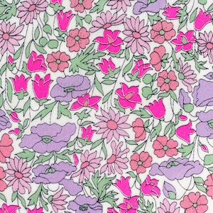 Liberty &quot;Poppy and Daisy&quot; Tana Lawn Fabric in Purple and Neon Pink | Discontinued Cotton Fabric for Quilting, Sewing & Crafts