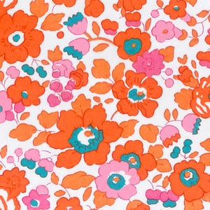 Liberty &quot;Betsy&quot; Tana Lawn Fabric in Orange, Pink, and Blue | Deadstock Cotton Fabric for Quilting, Sewing & Crafts