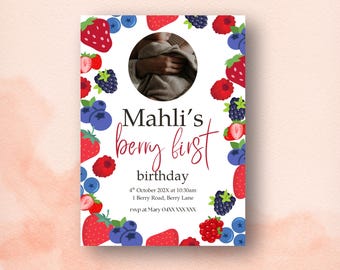 Berry First Birthday Invitation Template | Editable | Digital Download | Available to Print Template | Available to send Digitally