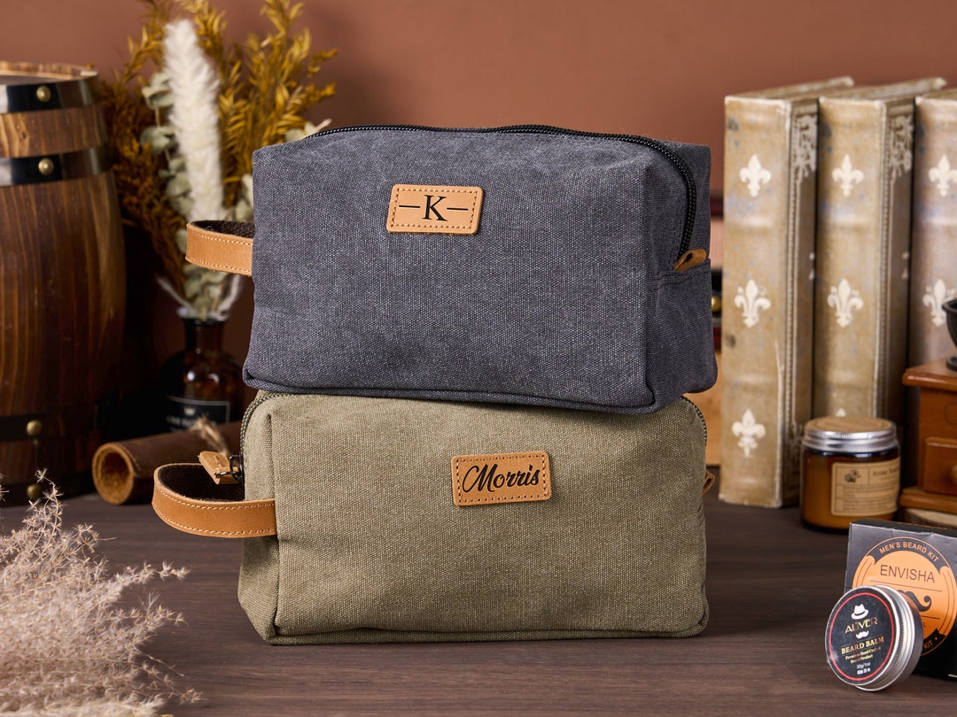 Personalized Canvas Dopp Kit Custom Toiletry Bag Leather Travel Bag