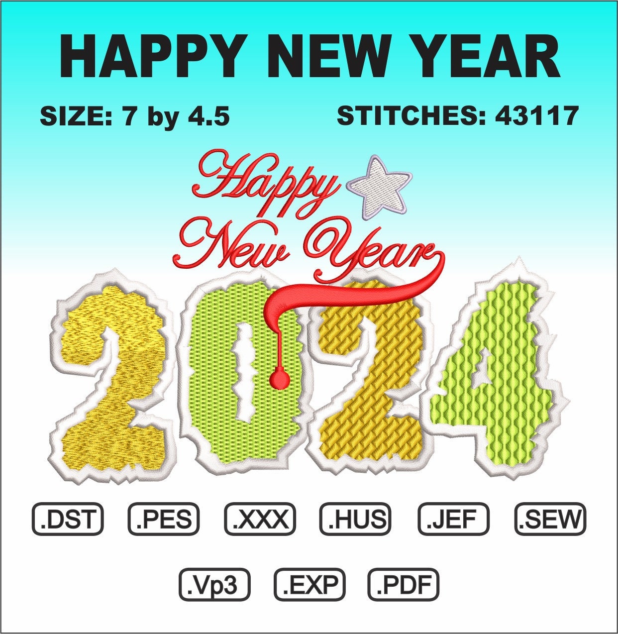 New Year Embroidery Design Happy New Year Machine Embroidery Etsy