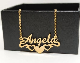 Personalized handmade Heart Name Necklace | Custom Letter Name Necklace | Gold Silver Name Necklace | Dainty Name Memorial Necklace |