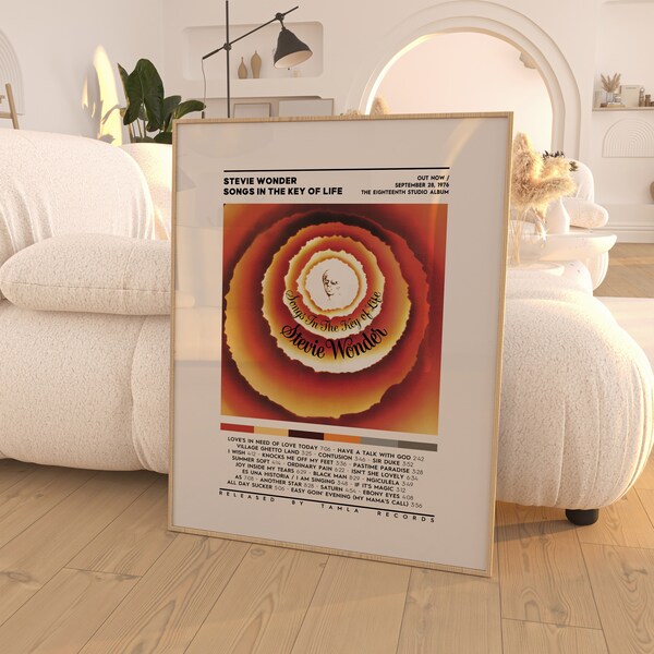 Stevie Wonder - Poster de Songs In The Key of Life / Poster de pochette d'album / Décoration de chambre / Art mural / Cadeaux musicaux / Album de Stevie Wonder