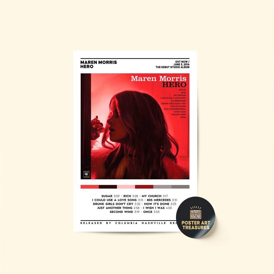 Maren Morris Hero Poster / Album Cover Poster / Music Decor / Tracklist