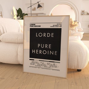 Lorde Pure Heroine, Album Cover Poster, 3 Colors 1 Price, Tracklist Poster, Room Decor, Wall Decor, Music Decor, Music Gifts, Poster Print image 1