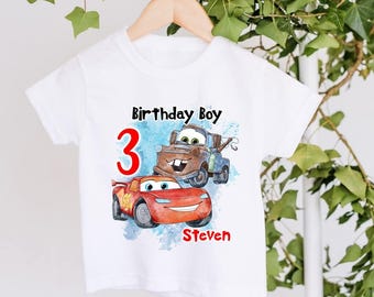 Personalised Disney Cars Birthday Boy T-Shirt Any Age Birthday Party Lightning McQueen Mater 1 2 3 4 5 6 7 8 Custom