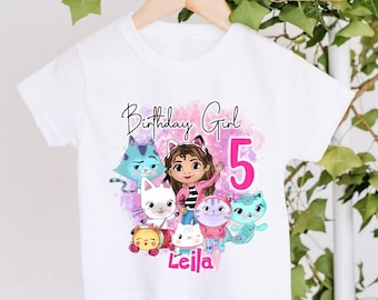 Personalised Gabby's Dollhouse Birthday T-Shirt Any Age Custom