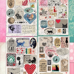 Junk Journal Cat Fussy Cuts, Tags and Cards