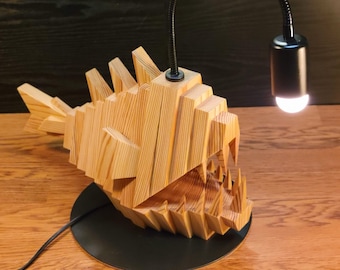 Anglerfish Table Lamp: Handcrafted Wooden Custom Bedside Lamp