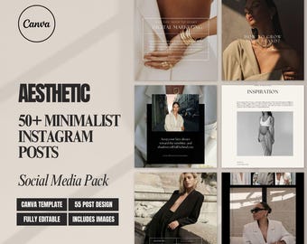 May include: A set of 55 minimalist Instagram post templates for social media. The templates feature a black and white color scheme with a modern aesthetic. The text on the templates includes phrases like "How to Grow Your Brand?" and "Inspiration".