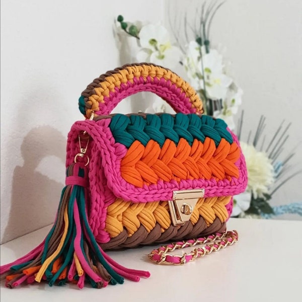 Multi Color Bag/Hand Women Bag/Handmade Bag/Crochet Bag/Knitted Bag/Hand Knitted Bag/Luxury Bag/Womens Bag/Designer Bag/Shoulder Bag