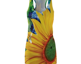 Women's Cut & Sew Racerback Dress Sunflower Floral Pattern